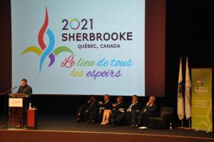 La délégation du Québec (Sherbrooke) présente sa candidature au CIJF pour l’obtention des Jeux de 2021 (Sherbrooke)