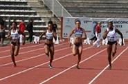 Athlétisme - Finale 100m Dame E. GAYDU (FRA) 4ème Shai-Ann DAVIS (CAN) -bronze Andreea Luiza OGRAZEANU (ROU) argent Ayodelle IKUESAN (FRA) Or  ©cijf