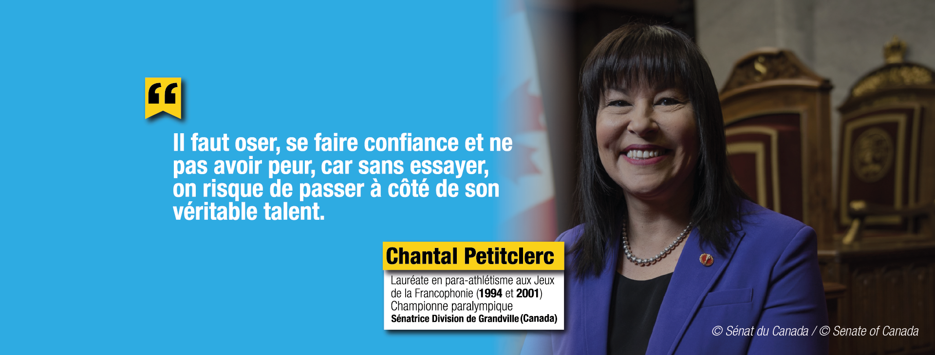 Chantal Petitclerc souligne, dans une citation inspirante, le rôle essentiel des Jeux de la Francophonie pour promouvoir le sport inclusif, les athlètes francophones et la diversité culturelle à l'échelle internationale.