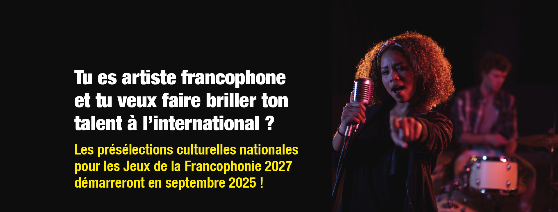 Affiche de l’appel à participation aux présélections culturelles nationales pour les Xes Jeux de la Francophonie – artistes, créateurs et talents francophones invités à candidater.
