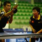 Tennis de Table, tiurnoi par équipes : Kien Quoc Doan et Hoang Mi Trang Mai (Vietnam), Jeux de la Francophonie Liban 2009 &copy; CIJF/ Jean-Yves Ruszniewski