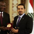 Ousmane Paye et Saad Hariri, le Premier Ministre du Liban reçoit la médaille Senghor