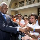 Abdou Diouf, Secrétaire général de la Francophonie rencontreles jeunes participants et les volontaires aux VIes Jeux de laFrancophonie à Beyrouth le 29 sept 2009Crédit Photo © Patrick Lagic