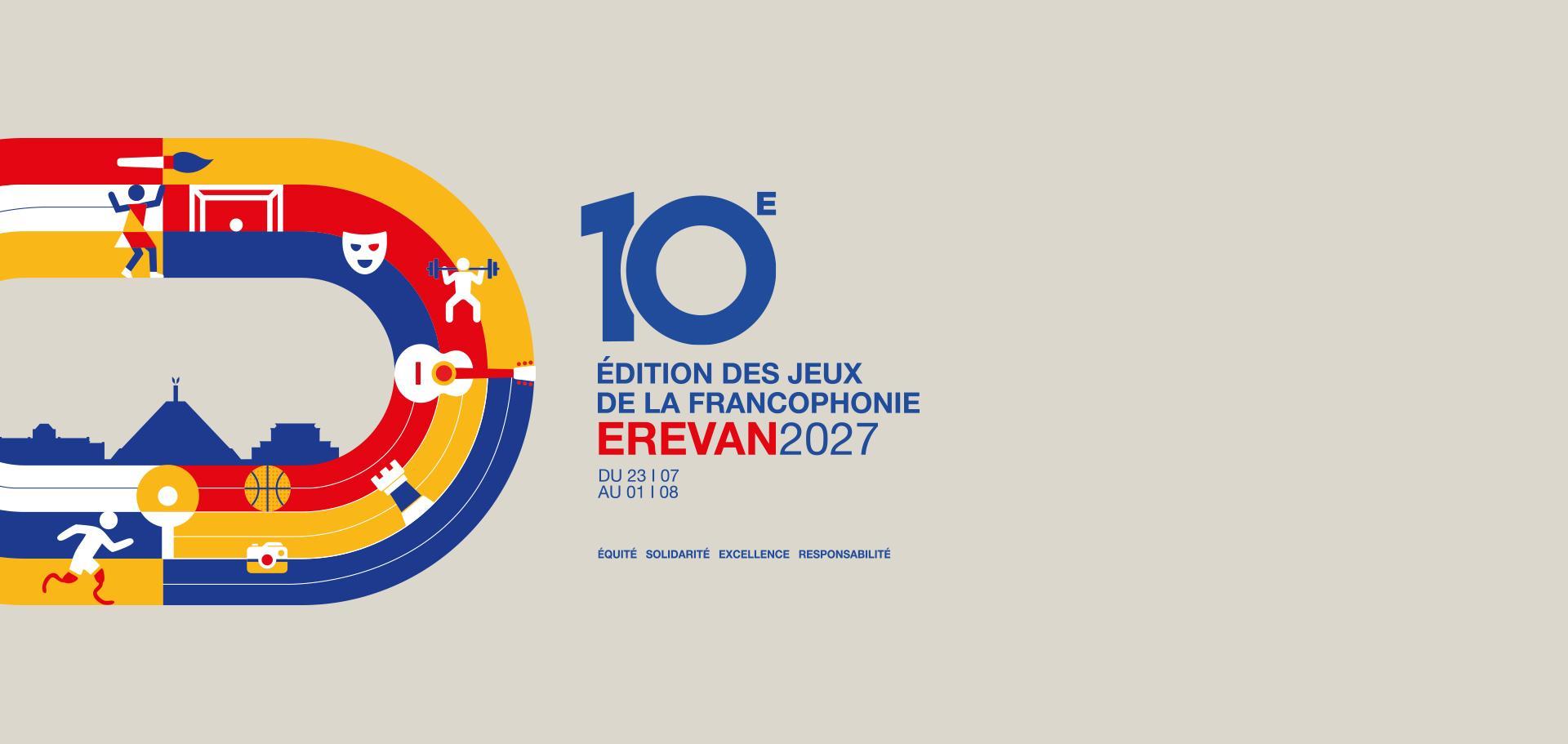 Bannière officielle Erevan 2027, avec l’emblème des Jeux de la Francophonie.