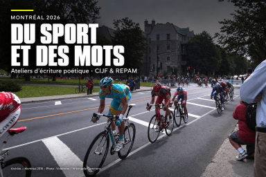 Du sport et des mots : ateliers d’écriture poétique du CIJF et de la REPAM à Montréal. Des cyclistes parcourent le boulevard Édouard-Montpetit lors du Grand Prix de Montréal 2010.