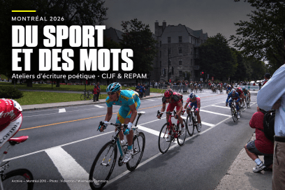 Du sport et des mots : ateliers d’écriture poétique du CIJF et de la REPAM à Montréal. Des cyclistes parcourent le boulevard Édouard-Montpetit lors du Grand Prix de Montréal 2010. - Agrandir l'image, fenêtre modale